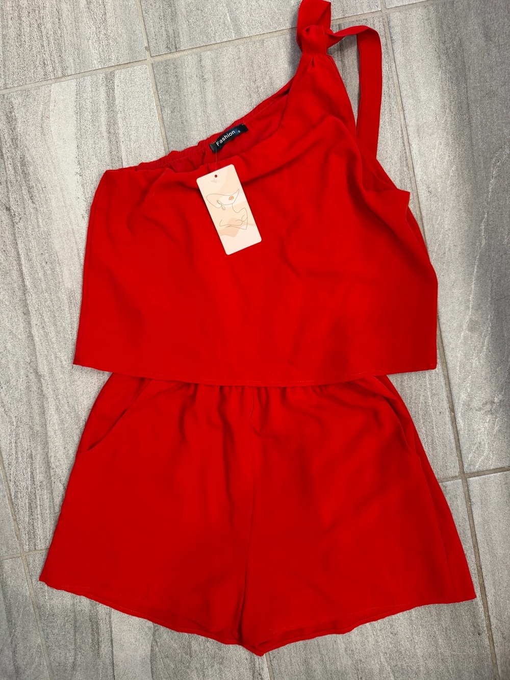 Red one-shoulder romper- SMALL NEW WITH TAGS